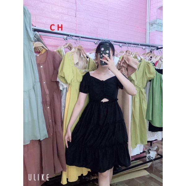 Váy cổ vuông dây rút ngực hở bụng CH12