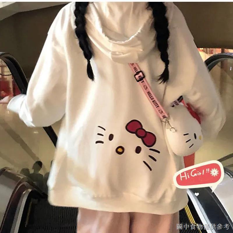 Áo Khoác Nỉ Mềm Mại Có Mũ Trùm Hình Mèo Hello Kitty Nhật Bản Dễ Phối Đồ Cho Nữ Sinh JK J