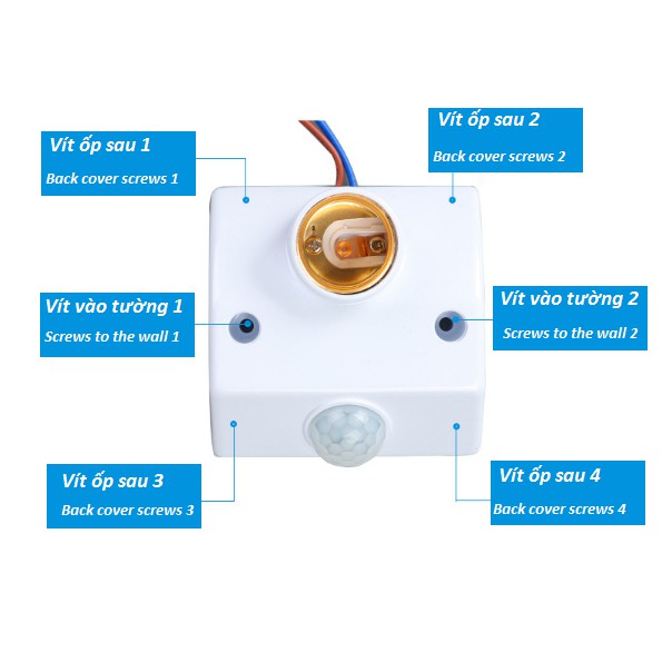 Đui đèn cảm ứng chuyển động, đui đèn cảm biến hồng ngoại  E27 tự động bật tắt khi có chuyển động qua vùng cảm ứng