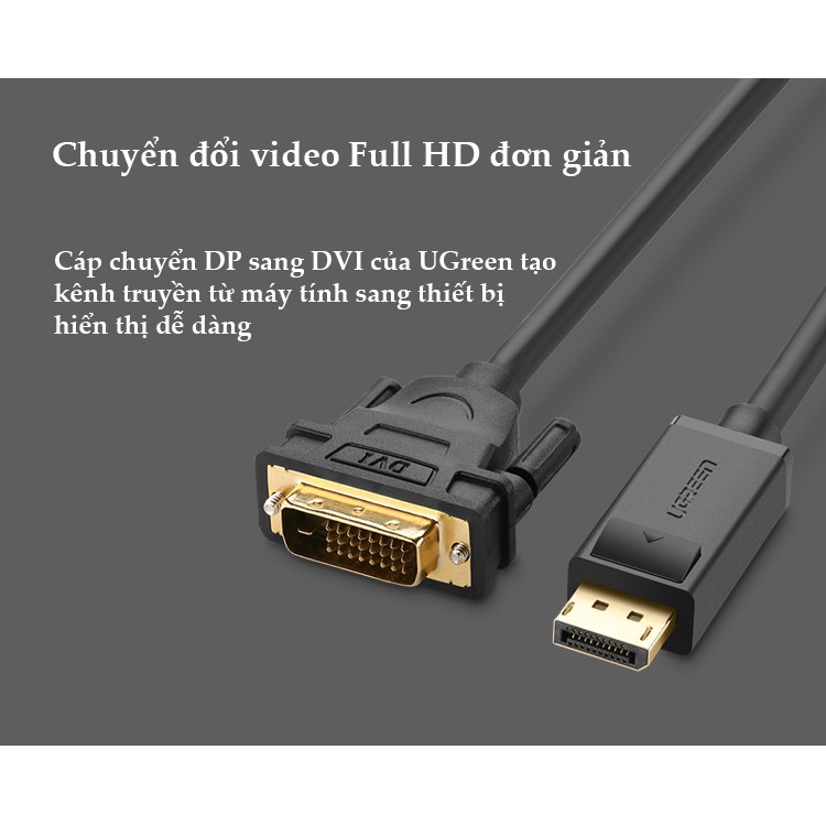 Dây cáp DisplayPort đực sang DVI-D (24+1) đực hỗ trợ 1920x1200 UGREEN DP103