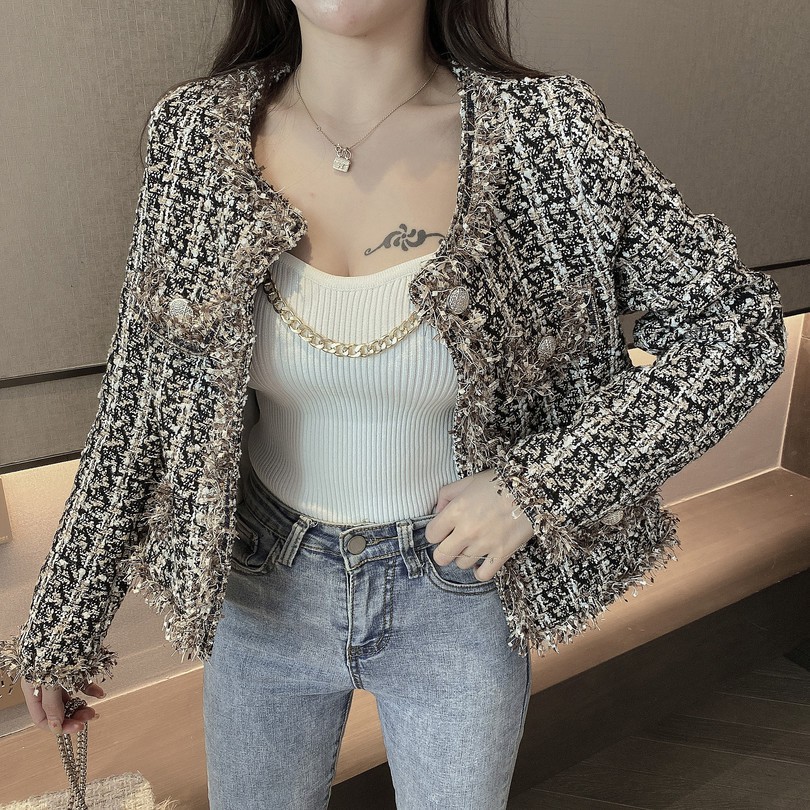 Áo khoác tweed ngắn, khoác dạ nữ hàng quảng châu có video ảnh thật