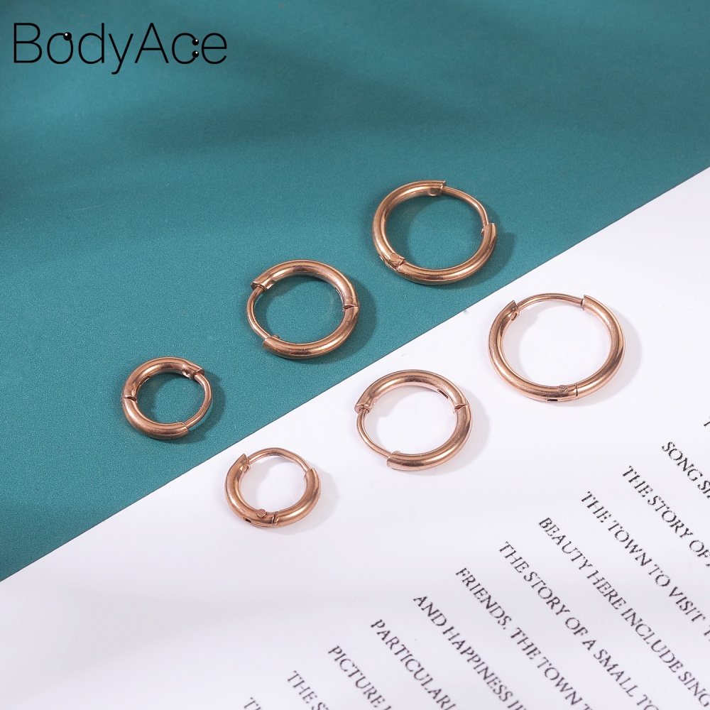 Set 2 Khuyên Tai Tròn Màu Đen Bằng Thép Không Gỉ