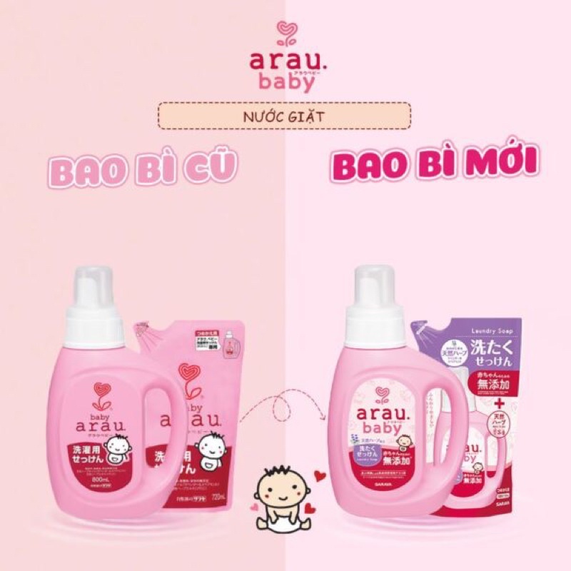 COMBO NƯỚC GIẶT ĐỒ TRẺ EM ARAU BABY BÌNH 800ML + TÚI 720ML