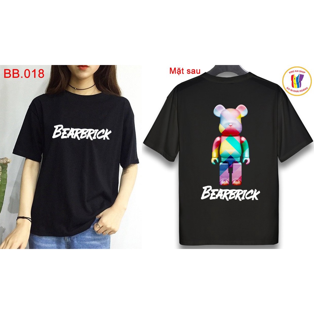 áo thun nữ tay lỡ đen in hình bearbrick 2 mặt dễ thương