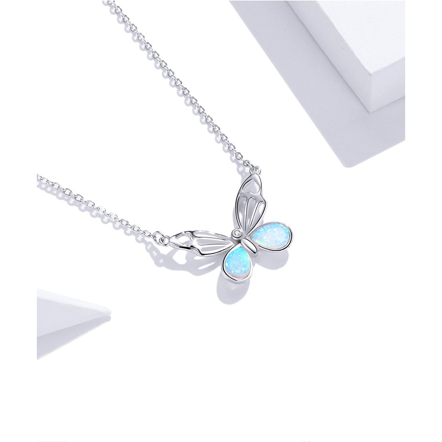 Dây Chuyền Bamoer BSN216 Bạc Sterling 925 Mặt Hình Bướm Đính Đá Màu Trắng Sang trọng Cho Nữ