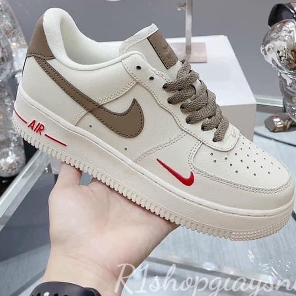 Giày AF1 vệt nâu trắng dành cho nam nữ bản trung, full box bill