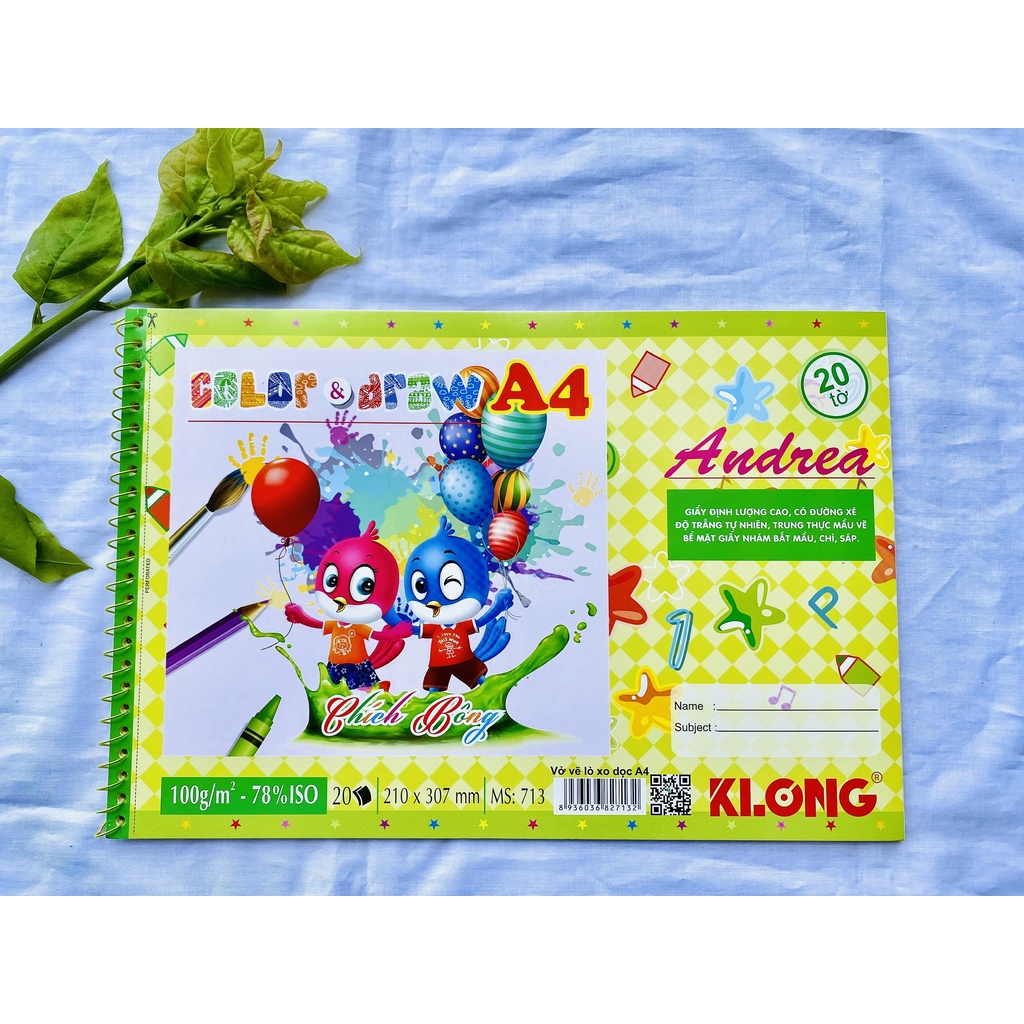 [Ảnh thật] Sổ vẽ, vở vẽ A4 Klong MS 713 20 tờ 100/76 gáy lò xo cho bé thỏa thích vẽ - VPP THIÊN ÁI