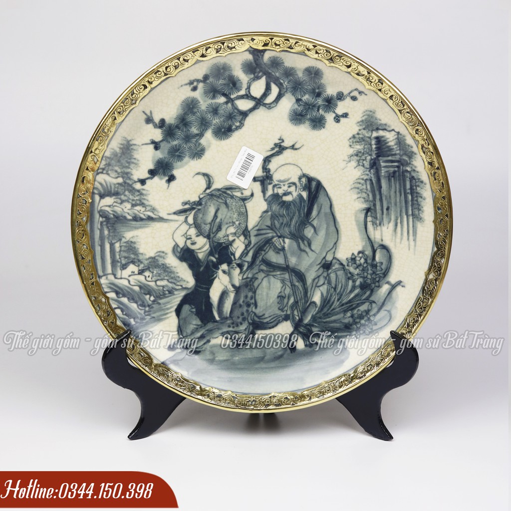 Đĩa Cảnh Men Rạn Bát Tràng Bọc Đồng - Đĩa Trang Trí