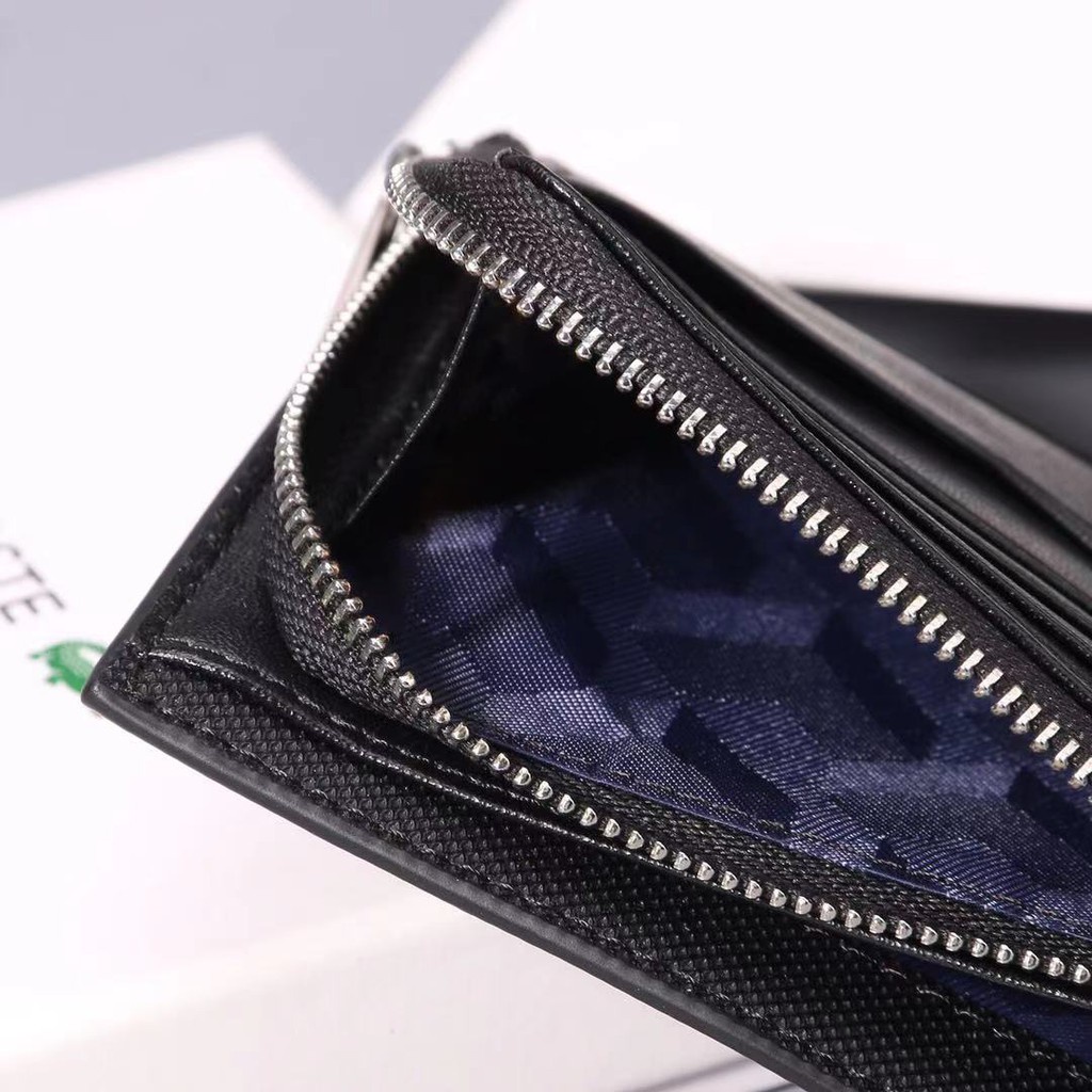 Ví Da Lacoste Dáng Ngắn Gập Đôi Thời Trang Cho Nam Nữ