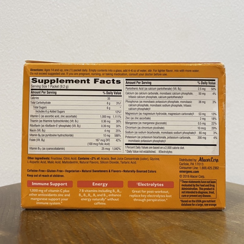 Emergen-C bổ sung vitamin C 1000mg dạng bột 30 gói Super Orange của Mỹ