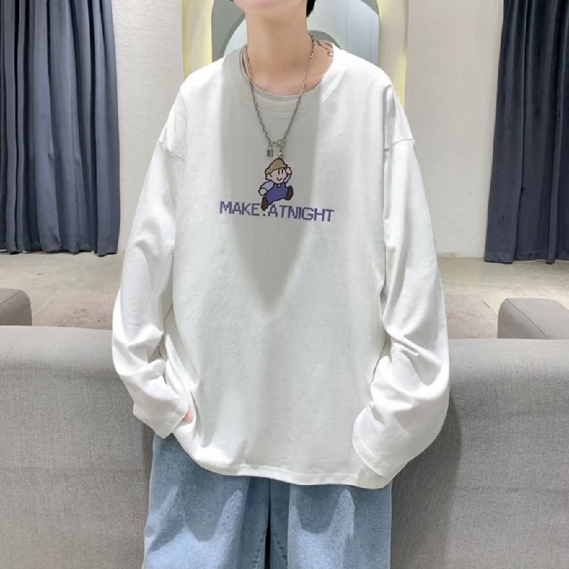 Áo Thun Tay Dài Cổ Tròn Dáng Rộng In Họa Tiết Hoạt Hình Phong Cách Hip Hop Hàn Quốc Thời Trang Cho Nam M-5XL
