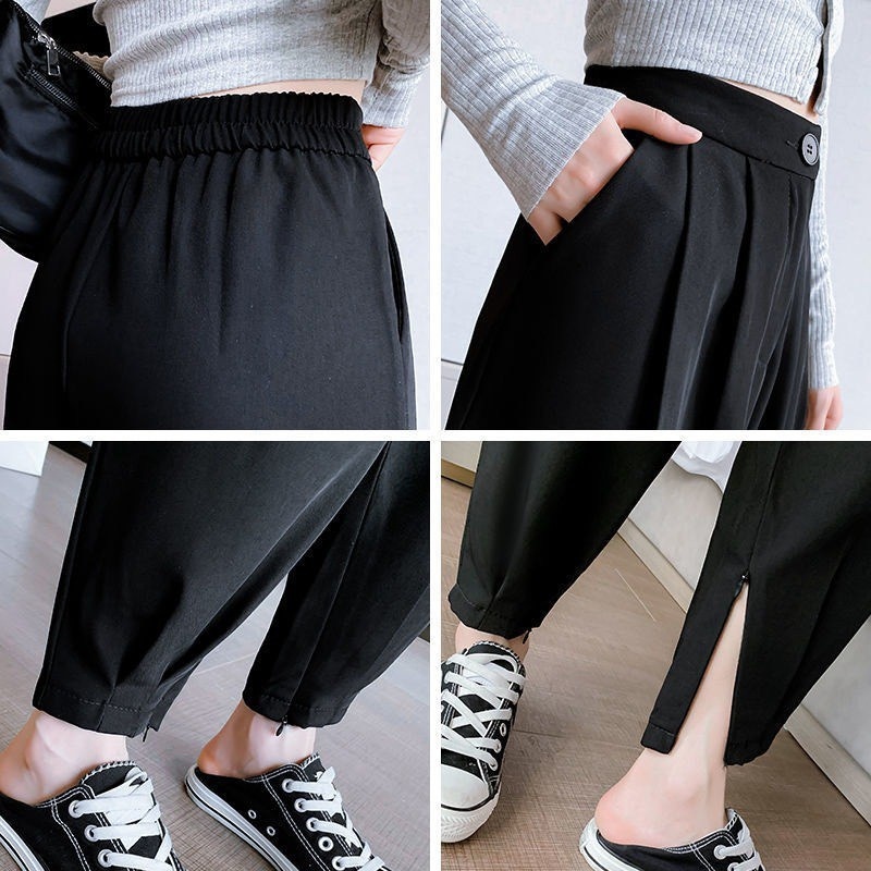 quần baggy nữ lưng cao chất vải tuyết mưa công sở phối khóa gấu phong cách Hàn Quốc