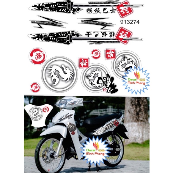 Tem xe Wave 110 và 100 & 50cc hình rồng và kiếm Nhật,tem 3 lớp cao cấp trống phai màu