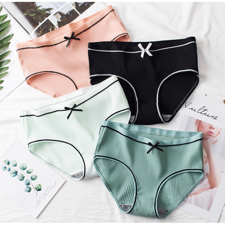Quần lót nữ cotton, cạp nơ, kháng khuẩn, thoáng khí, phong cách Nhật nữ tính | BigBuy360 - bigbuy360.vn