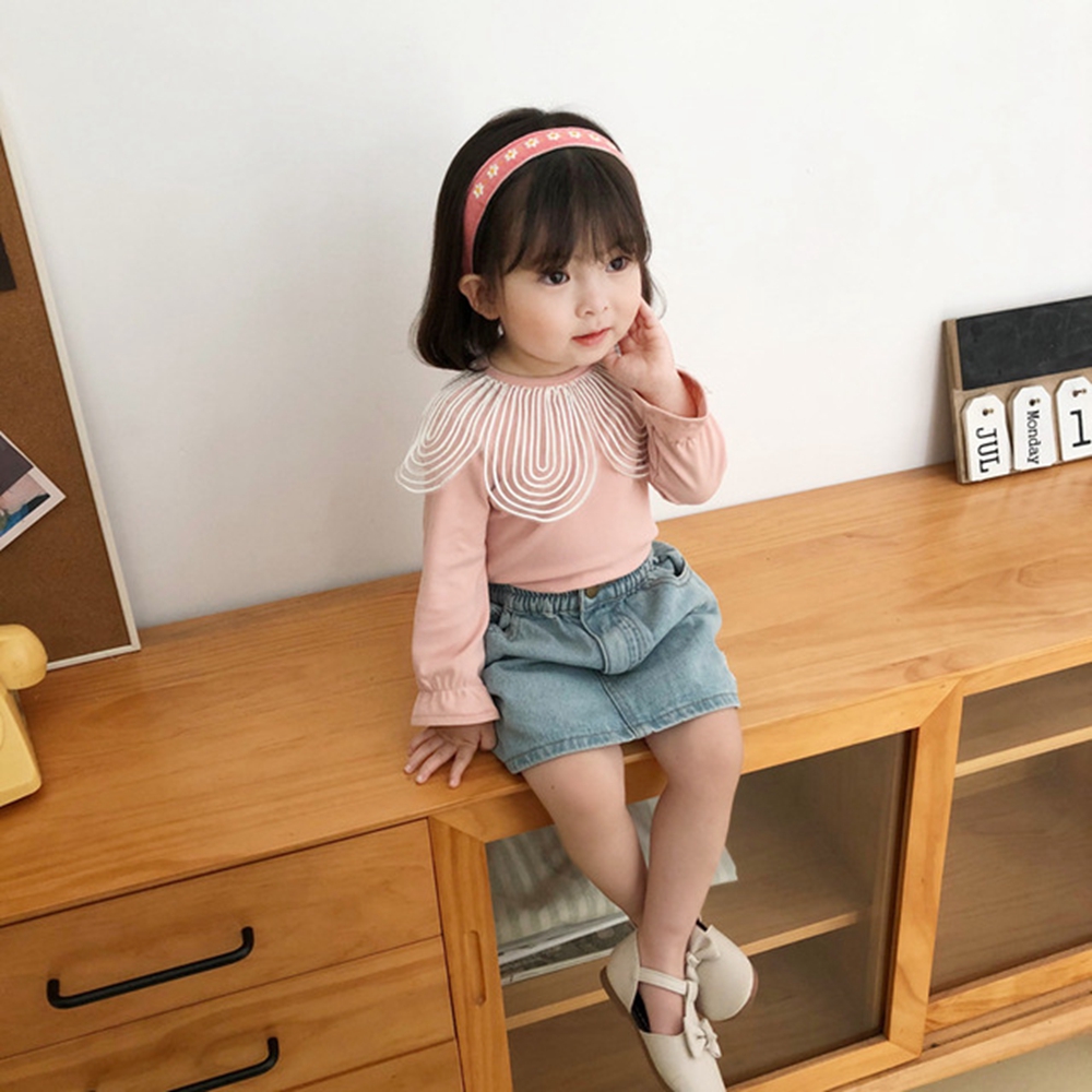 Áo Len Tay Dài Cổ Bèo Nhún Cho Bé Gái
