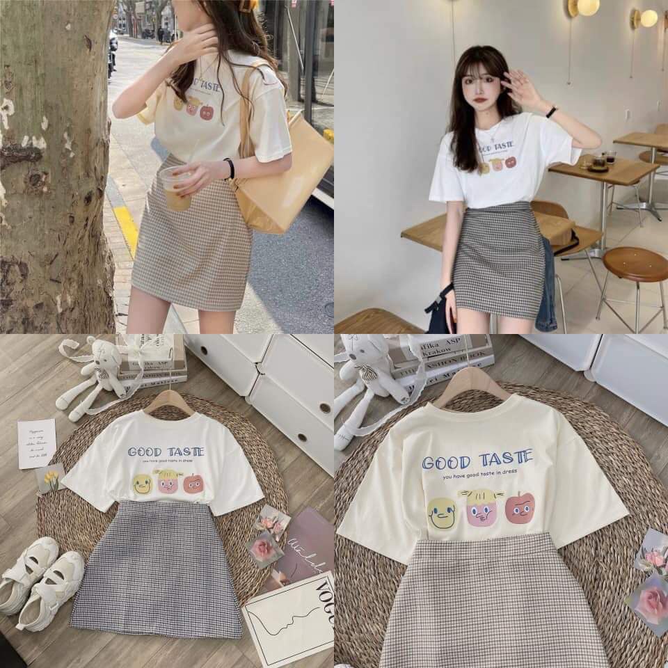 Sét Áo Phông Hình Siu Kute Kèm Chân Váy Samsam4896