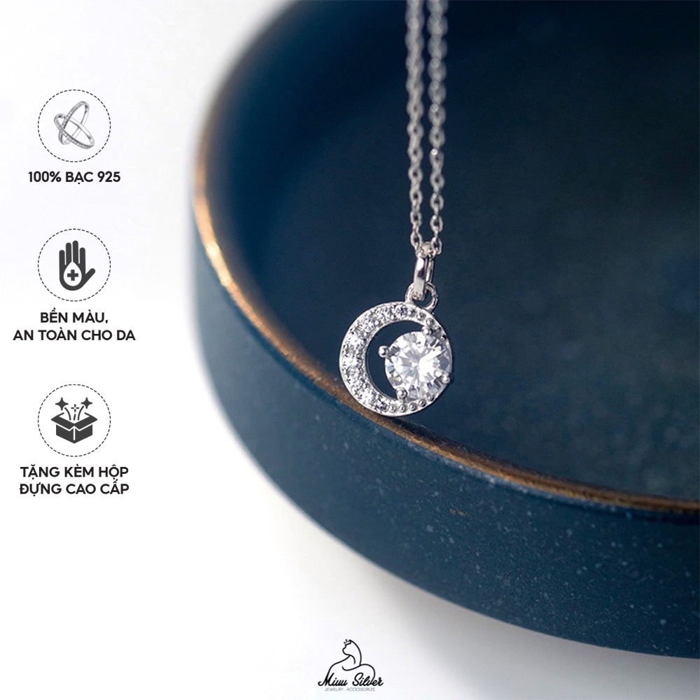 Dây chuyền bạc nữ Miuu Silver, vòng cổ nữ hình mặt trăng đính đá Mystery Moonie