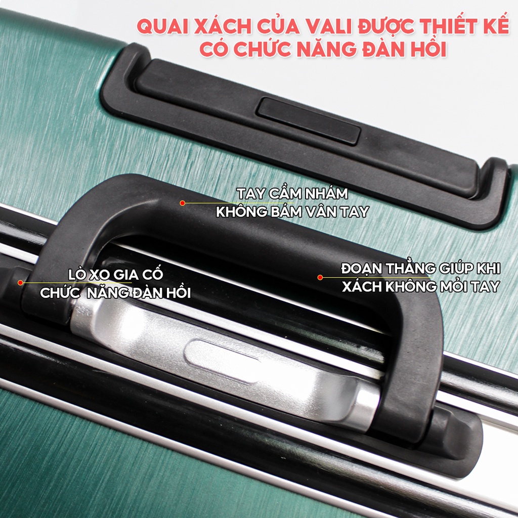 Vali khung nhôm cao cấp thời trang mẫu thương gia du lịch bánh xe xoay 360 độ khoá sập TSA mật khẩu 3 đơn vị số L075