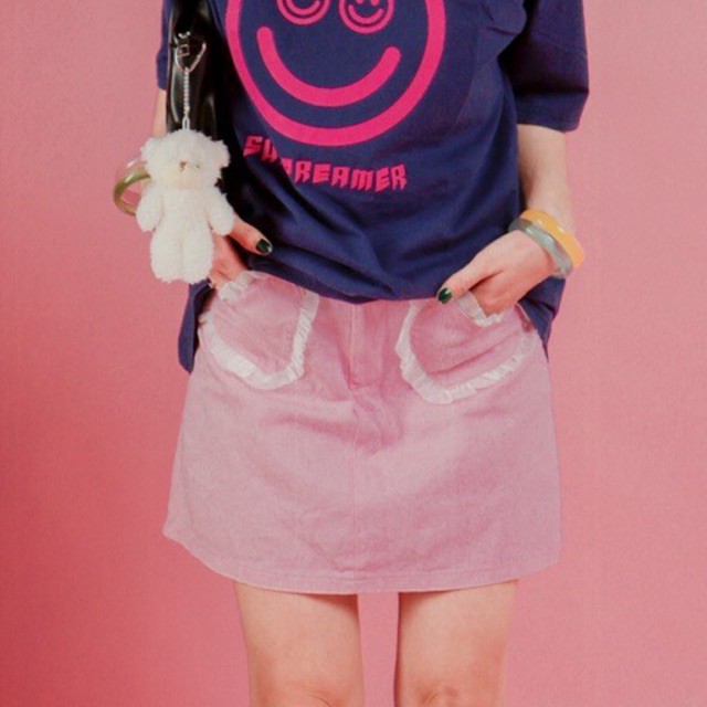 Chân váy Kaki thun màu hồng nhạt Freesize - 2 túi hình trái tim dễ thương | BigBuy360 - bigbuy360.vn