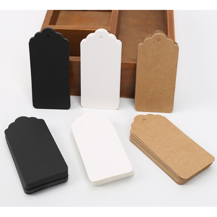 100 tag ghi giá màu trắng, ghi tên sản phẩm đơn giản size 6x3cm