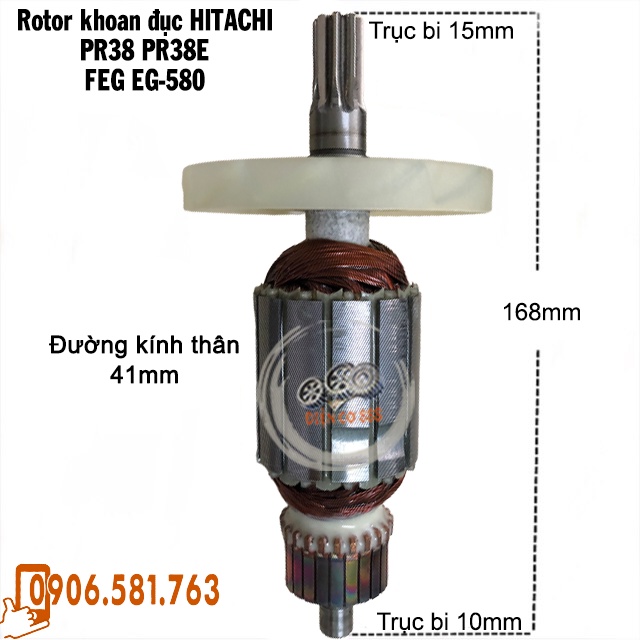 Rotor khoan đục HITACHI PR-38E / FEG EG-580 / DCA AZC38 - Tặng chổi than