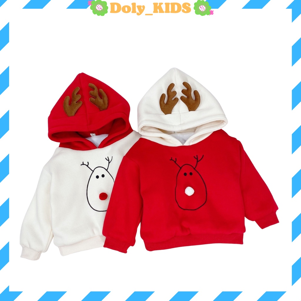 Áo hoodie cho bé trai, Áo nỉ bé trai bé gái in chú tuần lộc cho bé đi chơi giáng sinh từ 7-28kg Doly Kids