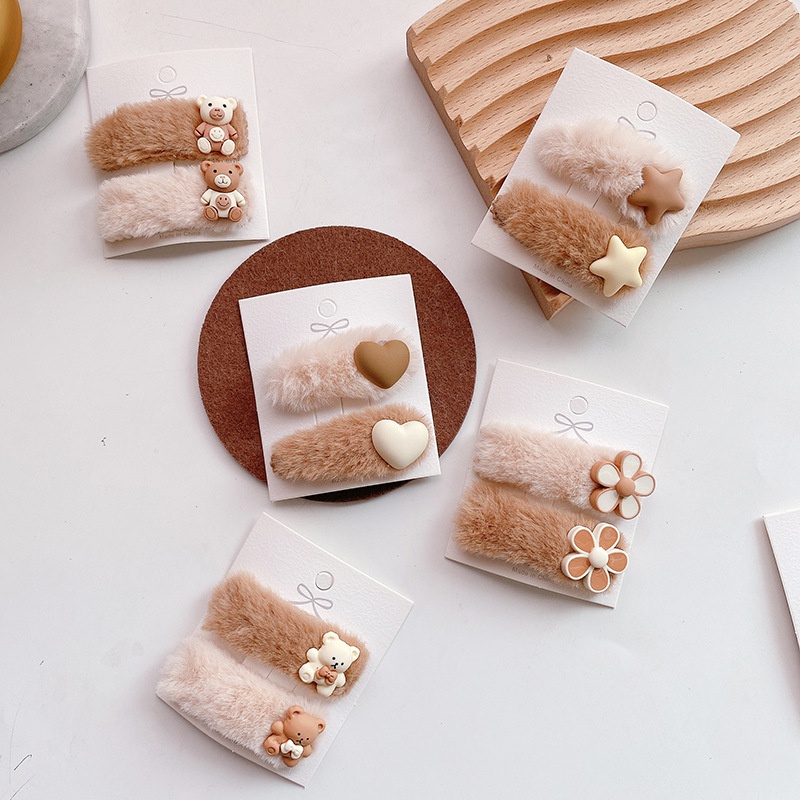 Set Kẹp Tóc Lông Mềm Mịn Nhiều Hình Xinh Xắn, Màu Sắc Vintage Dành Cho Bé Gái MS04