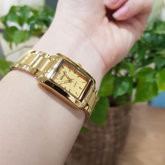 Đồng hồ nữ Halei mặt vuông đen dây kim loại vàng chống nước chống xước tuyệt đối Tony Watch 68