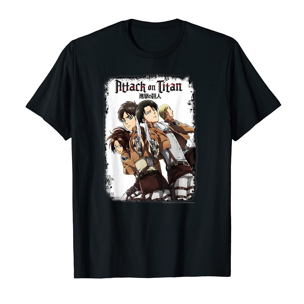 Áo thun cotton unisex HTFashion in hình Attack on Titan Group Swords with Logo-7743