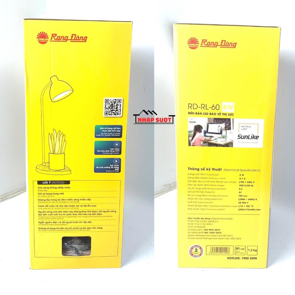 [Chính Hãng] Đèn học sinh 8W Rạng Đông LED Sunlike bảo vệ mắt, cảm ứng chạm, điều chỉnh độ sáng và màu sắc RL-60