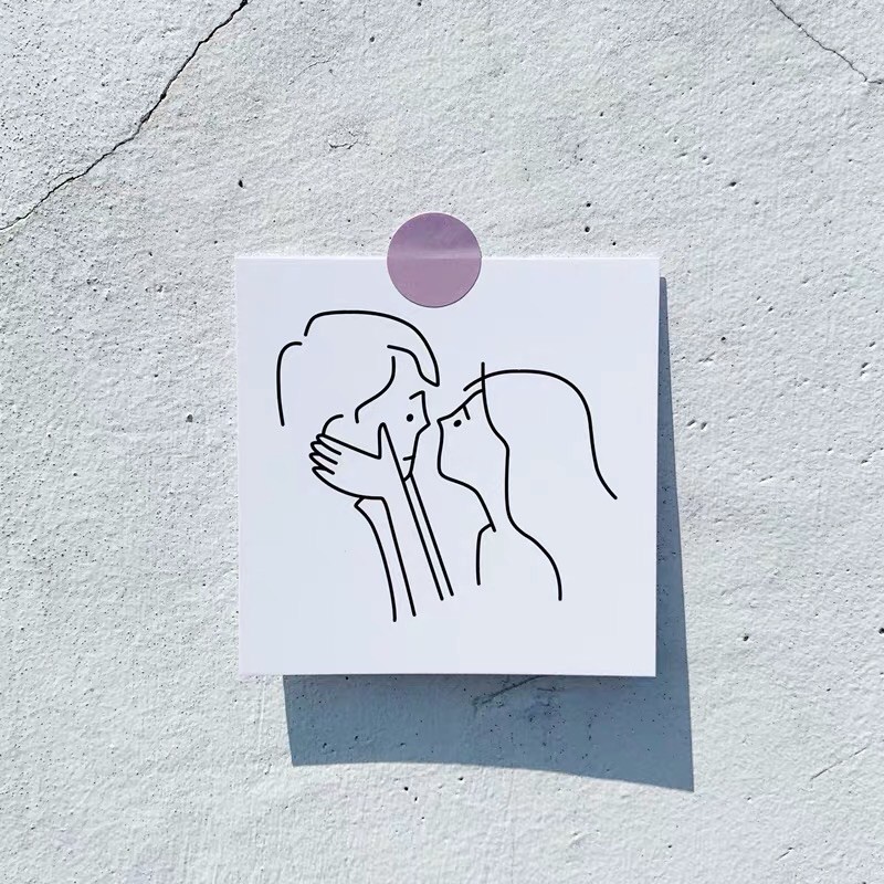 Set 8 tấm hình trang trí tường decor anh và em đơn giản tặng hình dán tròn