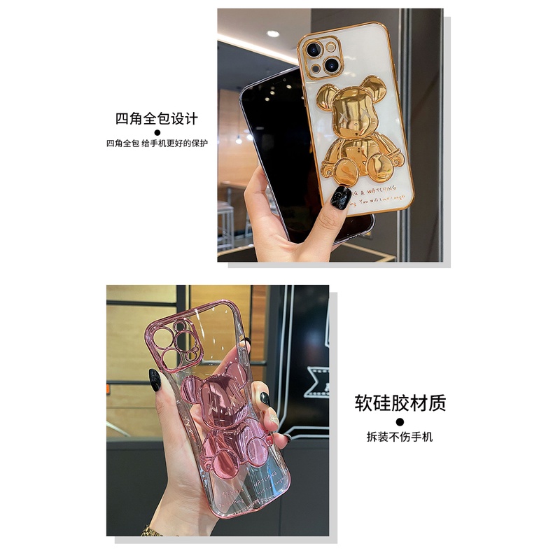 Ốp điện thoại viền vuông in hình gấu sang trọng cho iPhone 12 11 Pro Max iPhone X XS Max 7 8 Plus iPhone 13 Max