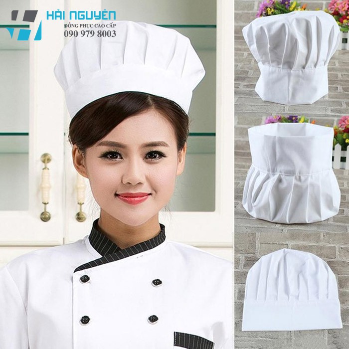 Nón đầu bếp màu trắng đẹp free size - vải Kaki Hàn Quốc