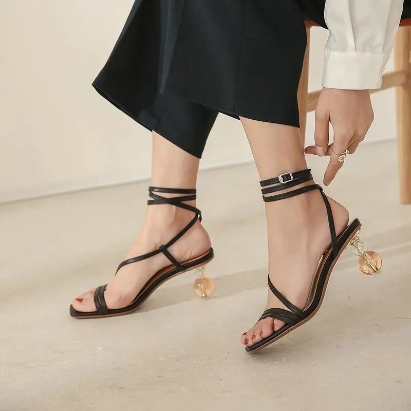 ✾℡♚2021  Sandal buộc dây đế hình viên ngọc tròn thiết kế đẹp hàng Quảng Châu