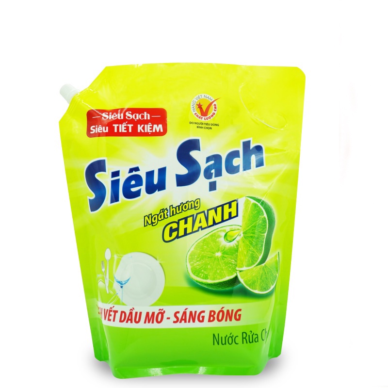 Nước rửa chén LIX 3.5KG siêu sạch hương chanh loại túi N4301 làm sạch vết bẩn dầu mỡ không hại da tay