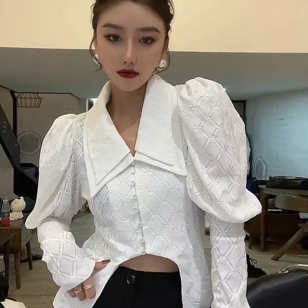 Áo kiểu tay dài phồng cổ búp bê phong cách Retro thời trang mùa thu cho nữ 2021