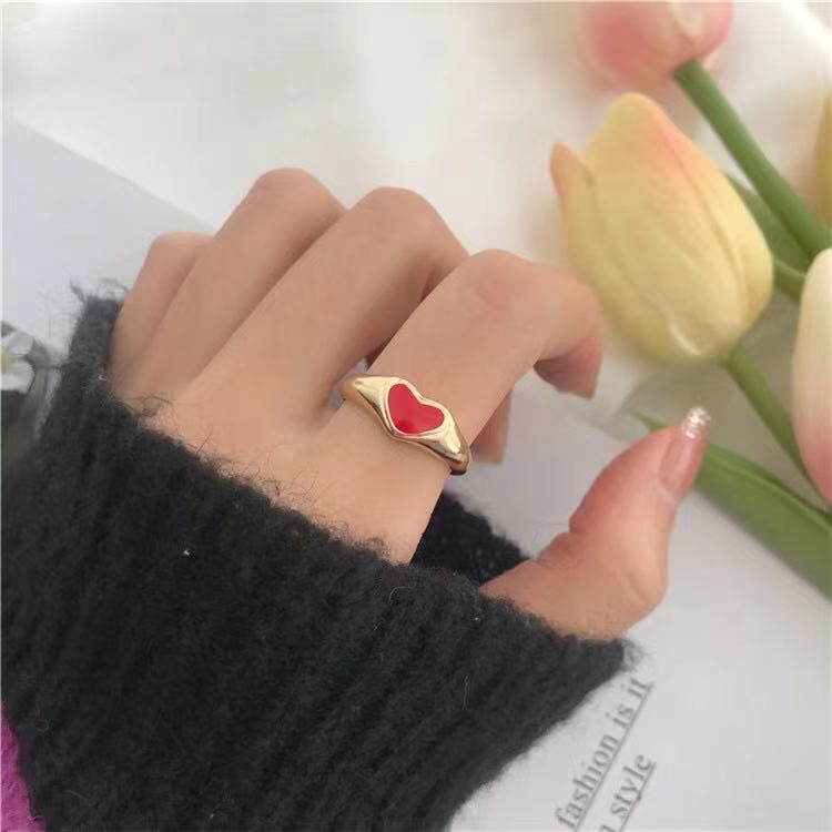 Bộ nhẫn hở màu đỏ/ đen hình trái tim độc đáo có thể điều chỉnh kích thước