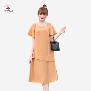 Đầm công sở Nhật Vy cổ tròn tay cánh tiên dáng suông hai tầng phù hợp đi chơi màu nâu , xanh đen - D2206