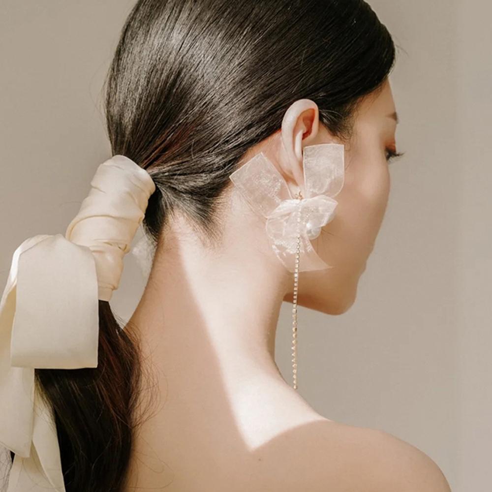 Đôi Bông Tai Dáng Dài Phối Ren Phong Cách Hàn Quốc Thời Trang Cho Nữ