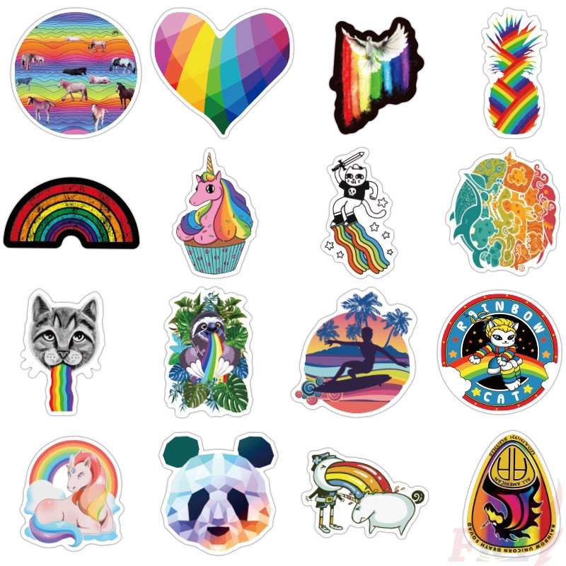 100Pcs/Set ❉ Ins - Rainbow Color Series A Giấy và decal dán tường ❉ DIY Mixed Laptop Skateboard Decals Doodle Stickers