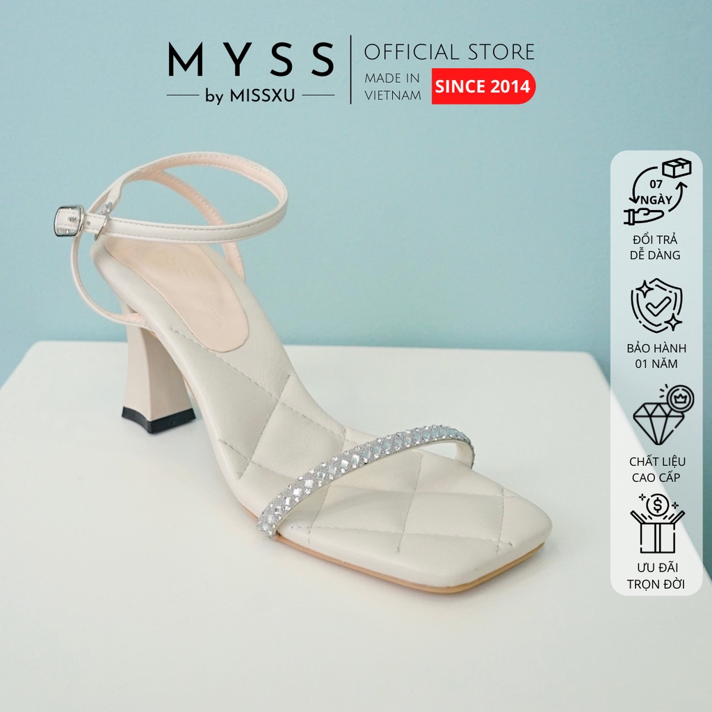 Giày sandal nữ dây phối đá 7cm lót chần ô thời trang MYSS - SD126