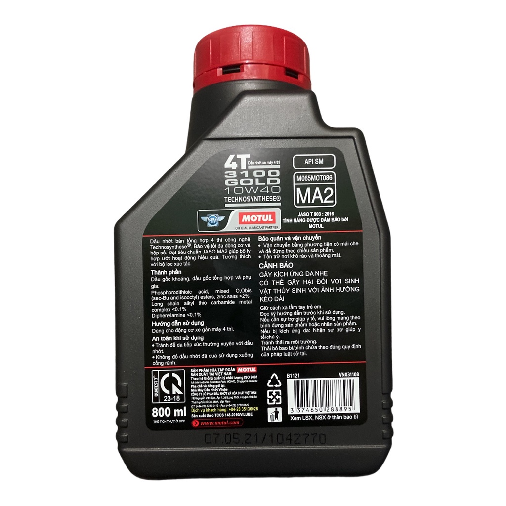 Dầu nhớt MOTUL 3100 gold xe số 10w40 (800ml)