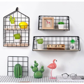 Kệ Sắt Treo Tường Đáy Gỗ Kệ Trang Trí Nhà Cửa Decor Phòng Giá Để Đồ Treo Tường