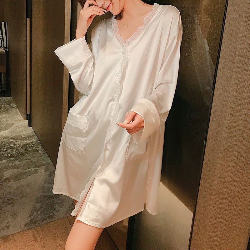 Váy sơ mi mặc nhà - đầm ngủ sơ mi dáng suông dài basic vintage Hàn Quốc đơn giản nhẹ nhàng B95