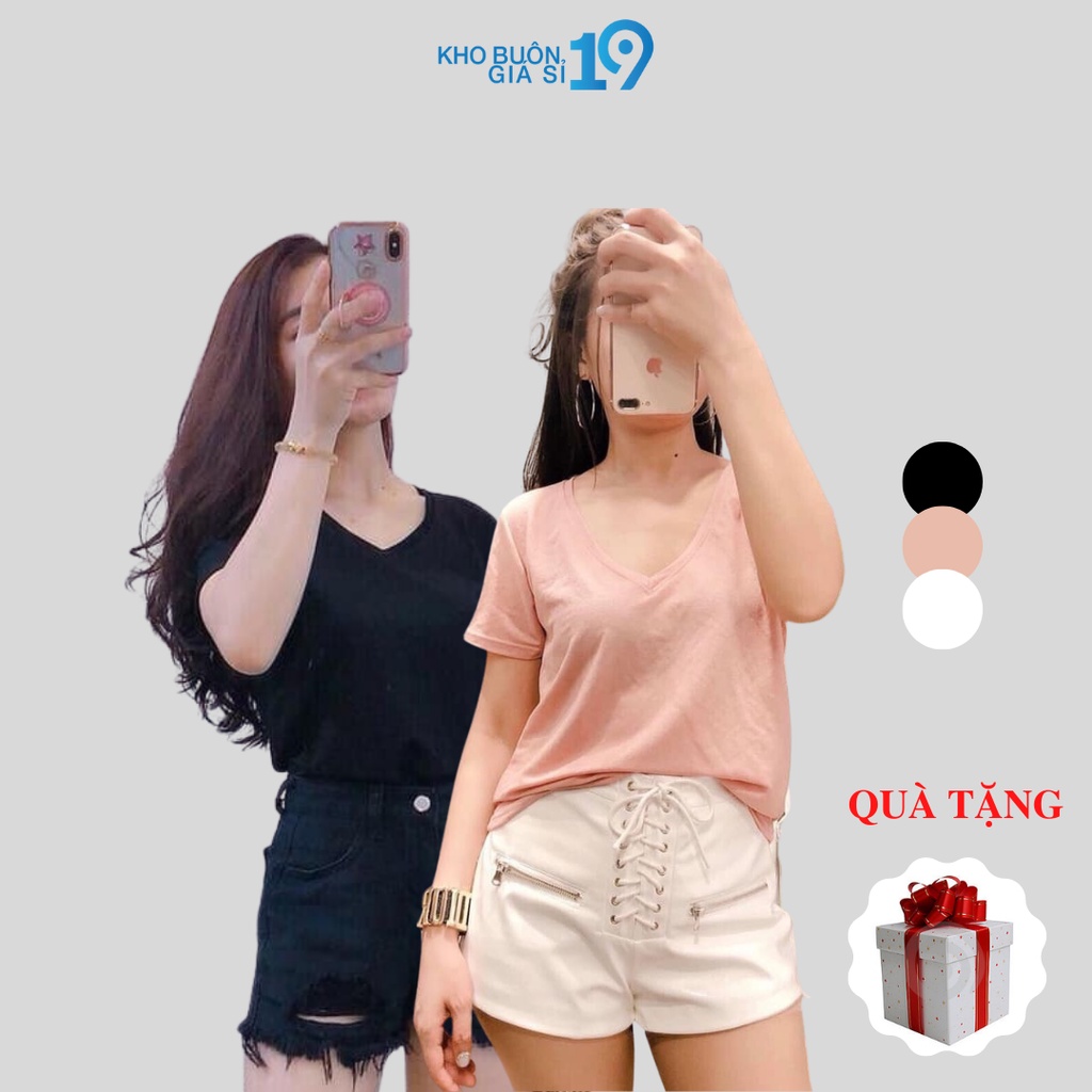 Áo Phông coton cổ tim chất mát co giãn tốt