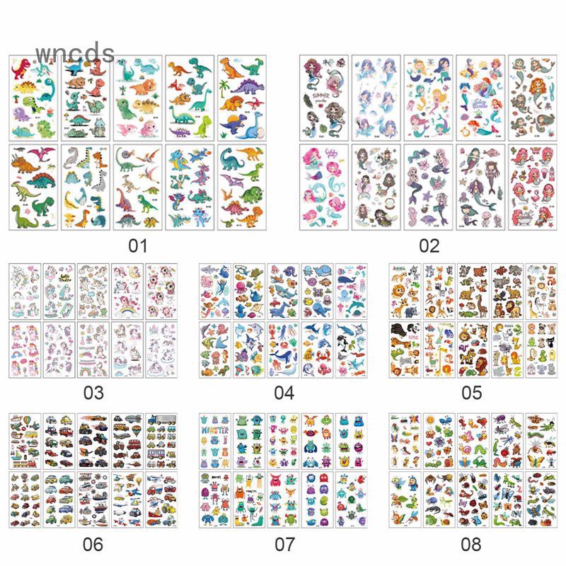 Set 10 tờ hình xăm dán tạm thời nhiều họa tiết tùy chọn cho trẻ em