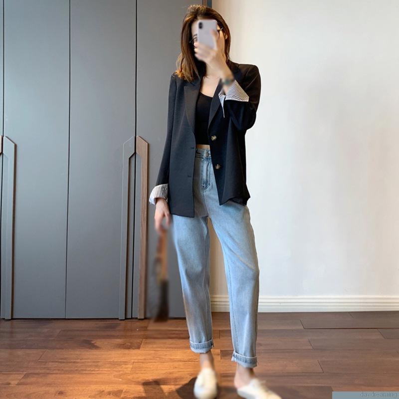 Áo khoác Blazer tay dài hoạ tiết kẻ sọc cho phái nữ