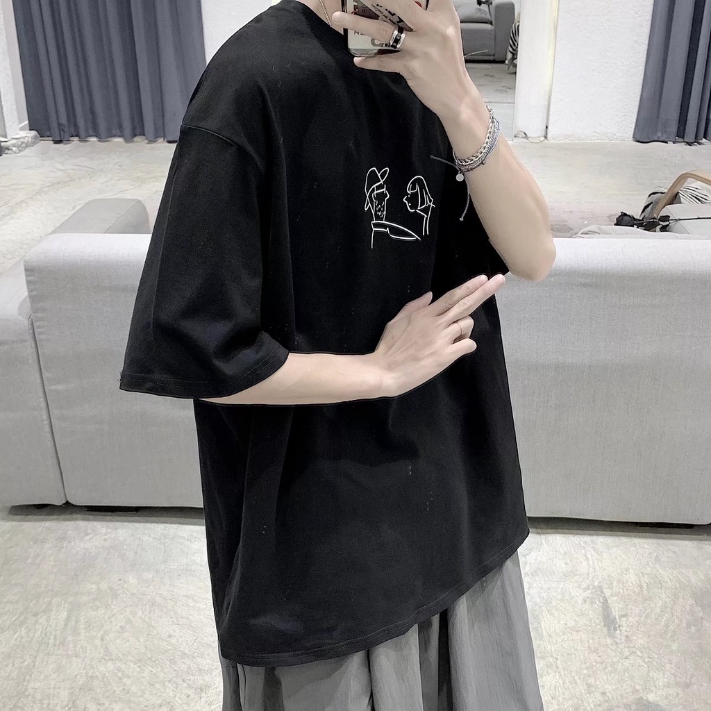 Áo Thun Tay Ngắn Dáng Rộng In Họa Tiết Hoạt Hình Phong Cách Hàn Quốc Thời Trang Mùa Hè Cho Nam Size M-8XL