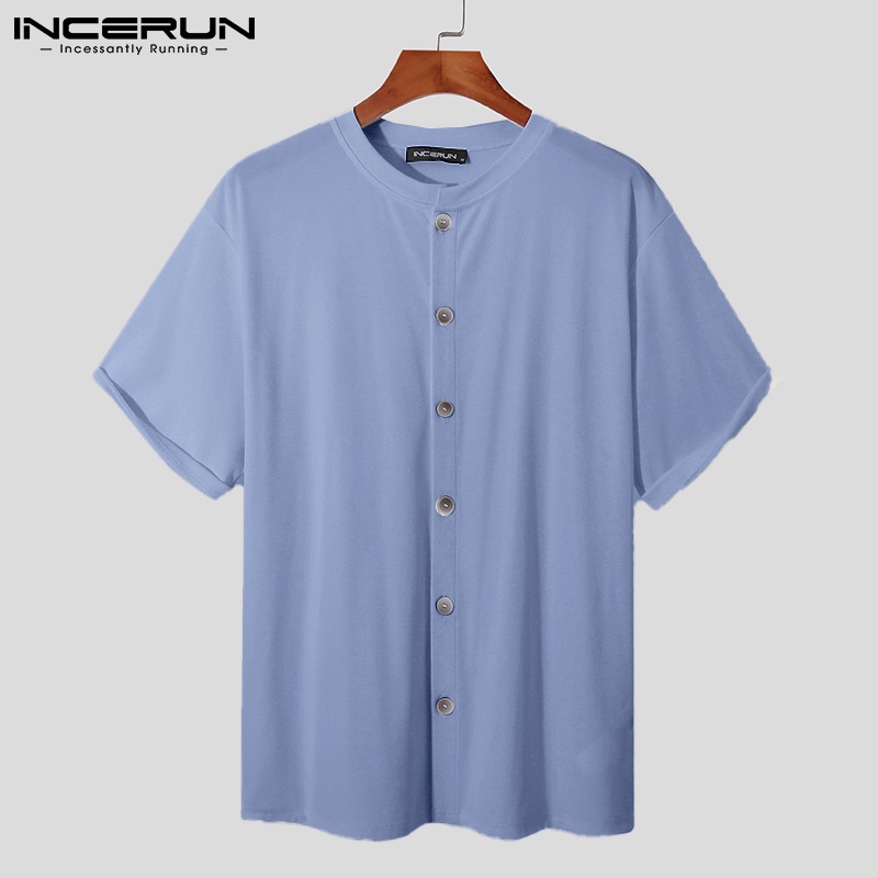 Áo dệt kim INCERUN tay ngắn cổ tròn phong cách Hàn Quốc cá tính thời trang cho nam