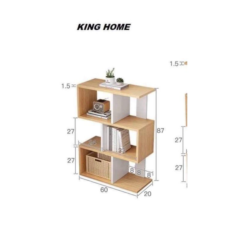 Kệ gỗ kiểu zíc zắc kết hợp ô trang trí, kệ 3 tầng